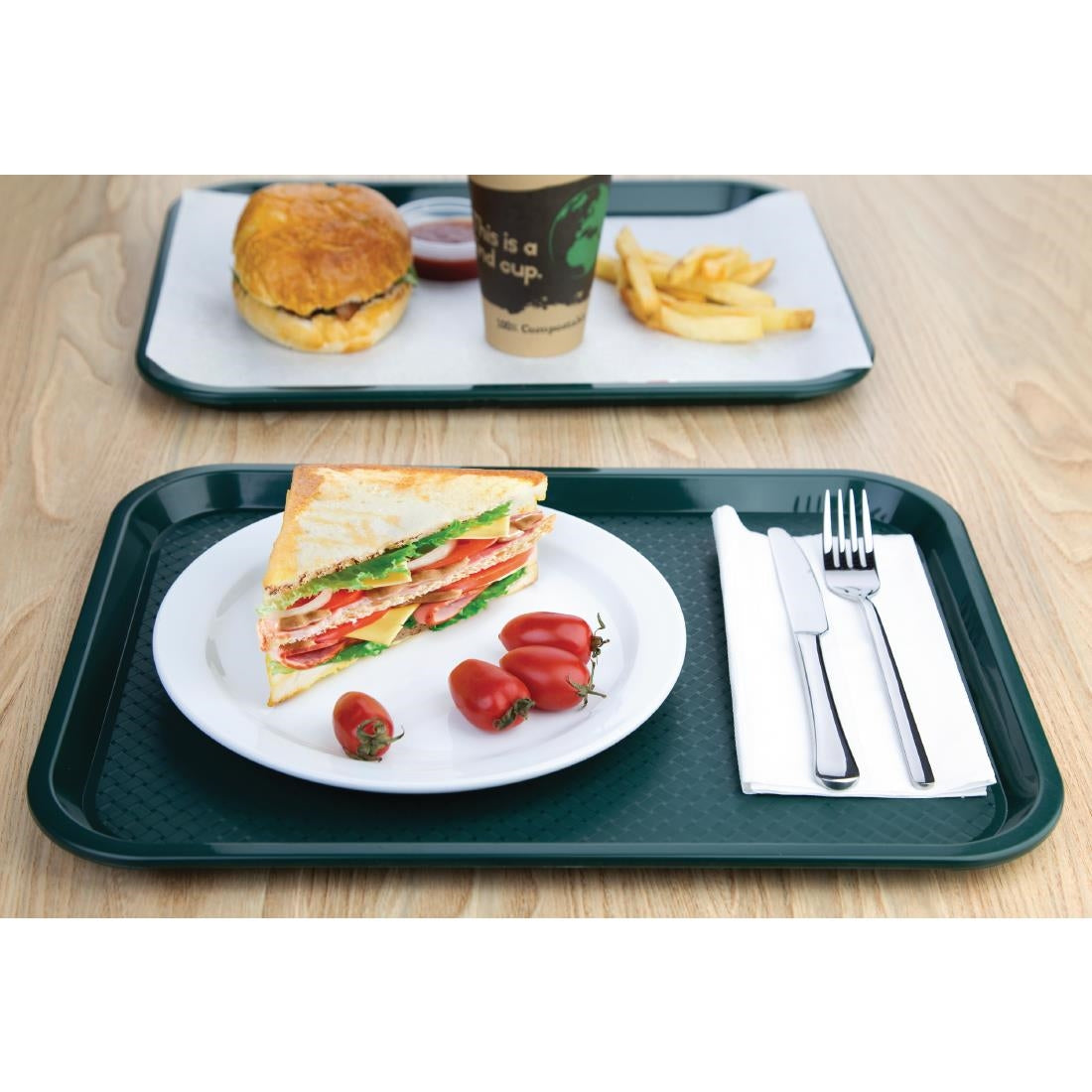 Olympia Kristallon Medium Polypropylene Fast Food Tray Green 415mm