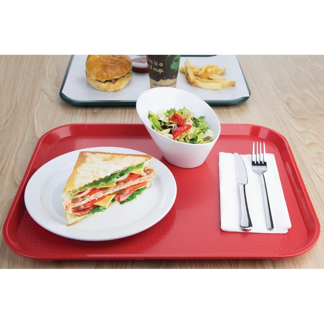 Olympia Kristallon Polypropylene Fast Food Tray Red Large 450mm