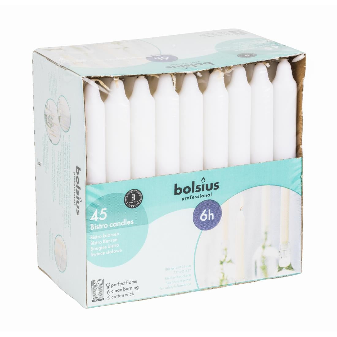 Bolsius 7" Bistro Candles White (45 Pack)