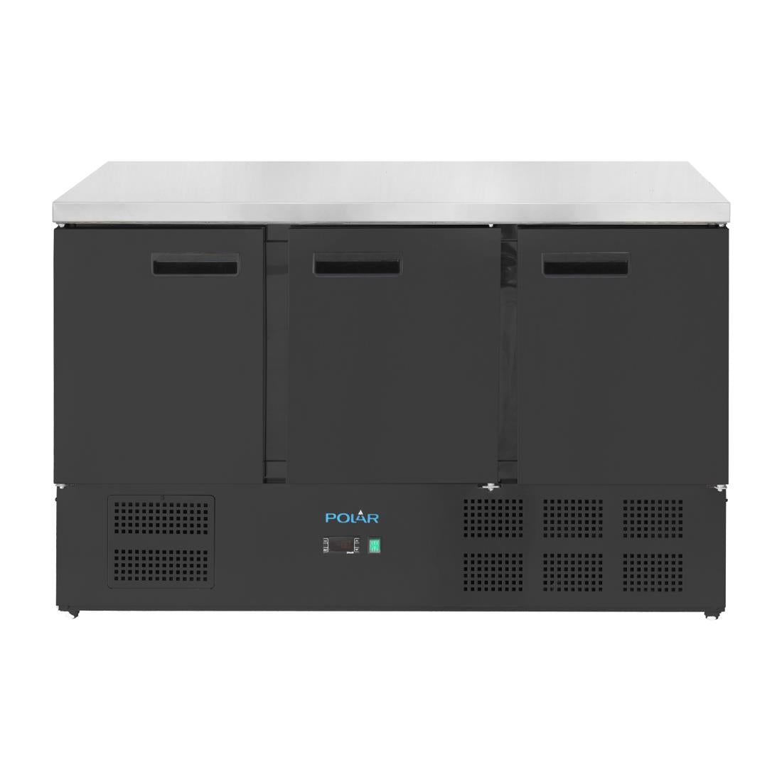 Polar G-Series Triple Door Counter Fridge Black 368Ltr