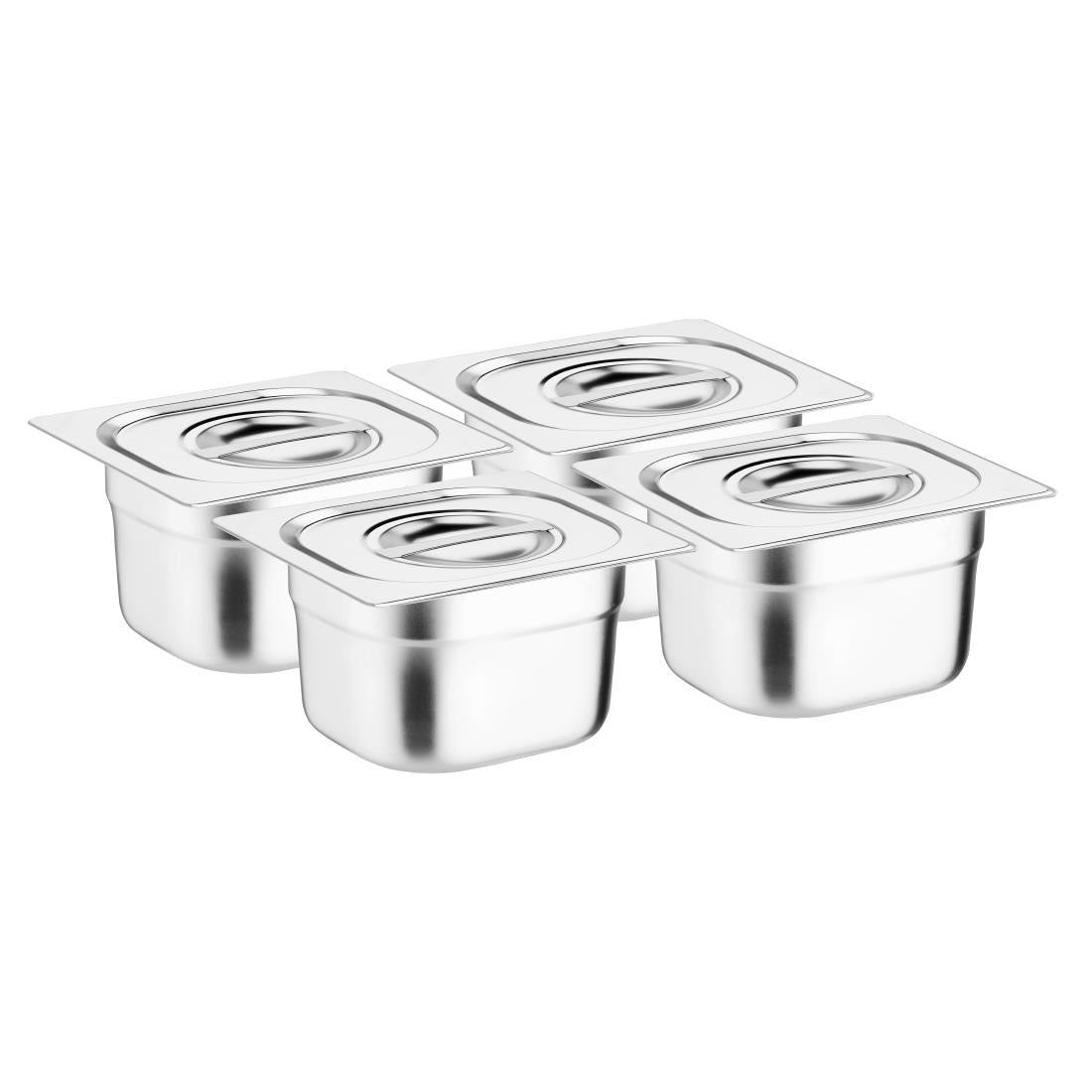 Vogue Stainless Steel Gastronorm Tray Set with Lids 1/6 (4 Pack)