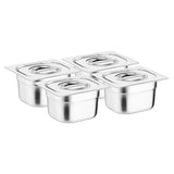 Vogue Stainless Steel Gastronorm Tray Set with Lids 1/6 (4 Pack)