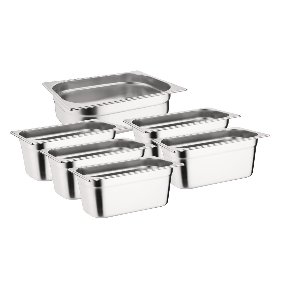 Vogue Stainless Steel Gastronorm Tray Set 5x 1/3 & 1x 1/2