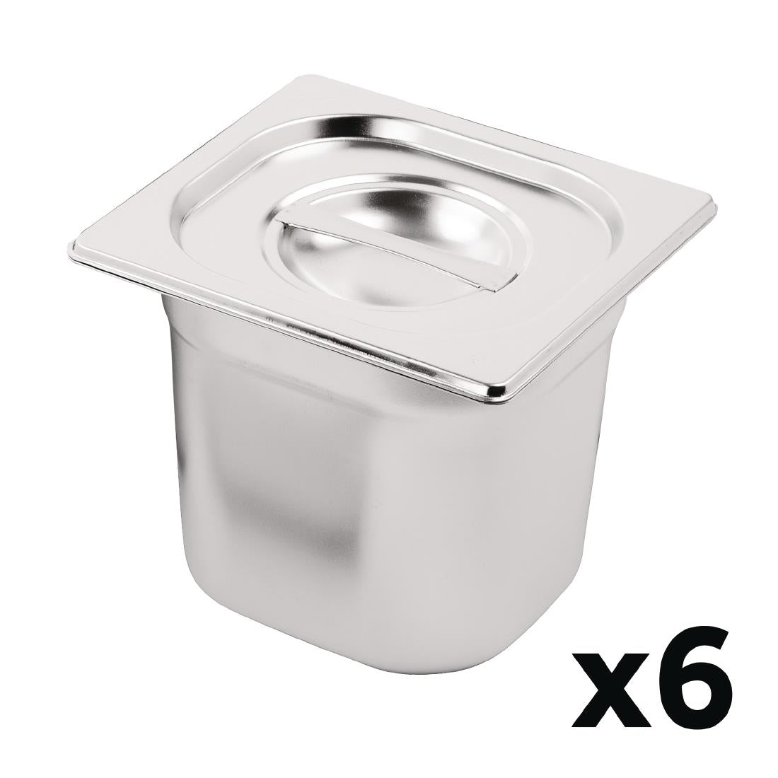 Vogue Stainless Steel Gastronorm Tray Set with Lids 1/6 (6 Pack)