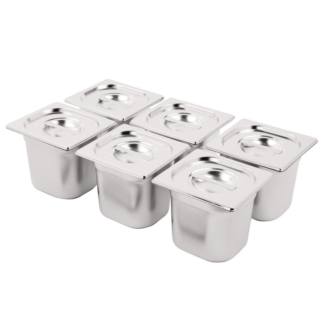 Vogue Stainless Steel Gastronorm Tray Set with Lids 1/6 (6 Pack)