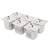 Vogue Stainless Steel Gastronorm Tray Set with Lids 1/6 (6 Pack)