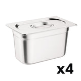 Vogue Stainless Steel 1/4 Gastronorm Tray Set with Lids (4 Pack)
