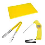 Hygiplas Colour Coded Yellow Set - Tong Chopping Board & Thermometer (3 Pack)