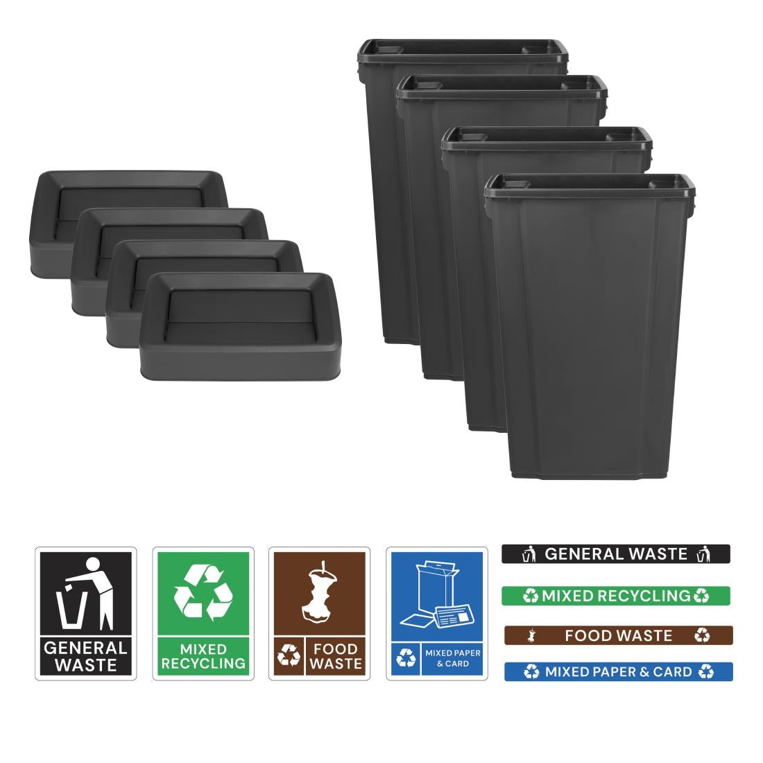 Jantex Simpler Recycling Slim Bin Bundle Black 4x 80Ltr