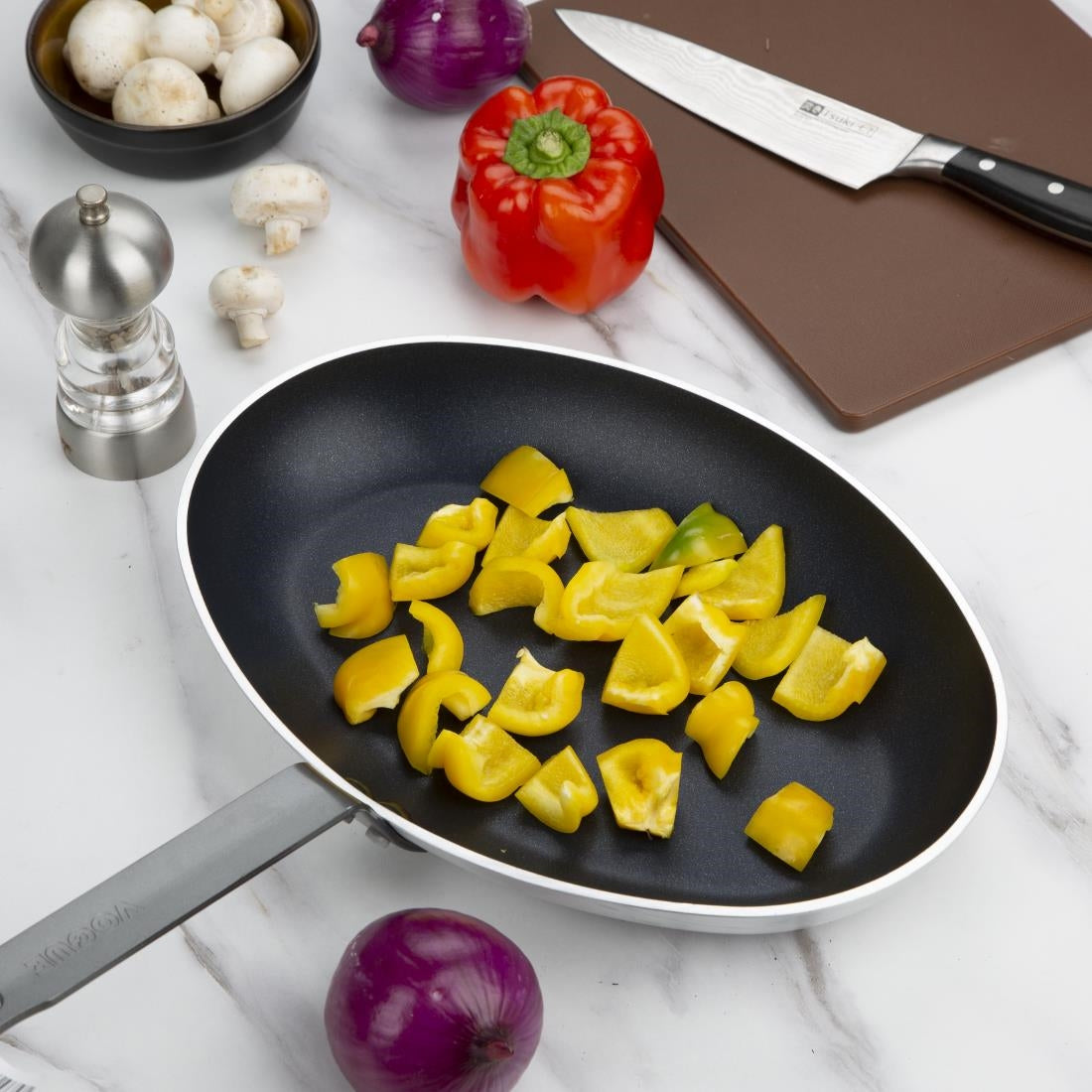 Vogue Aluminium Non-Stick Teflon Platinum Plus Oval Frying Pan 36cm