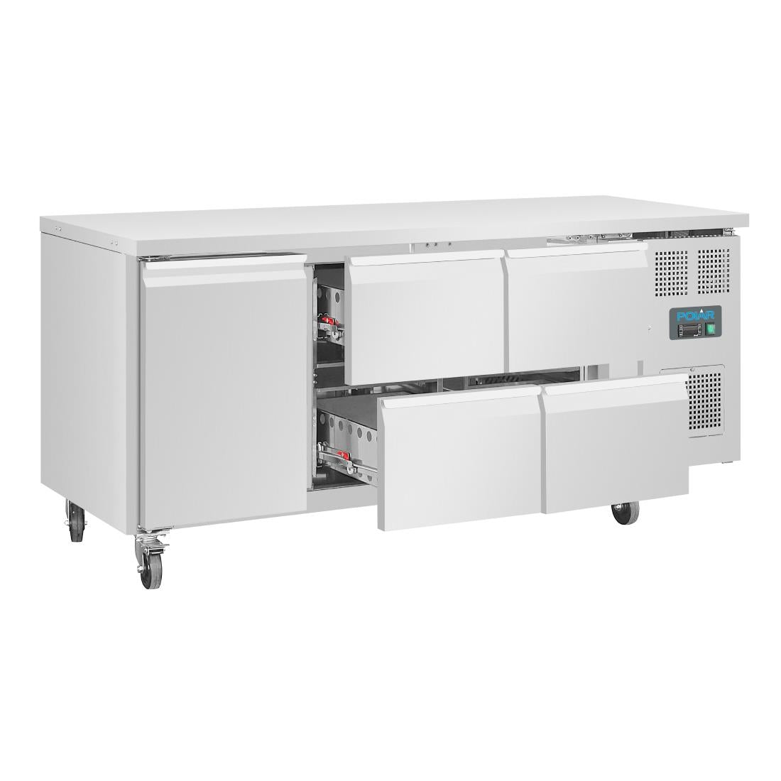 Polar U-Series Single Door and 4 Drawer Counter Fridge 358Ltr