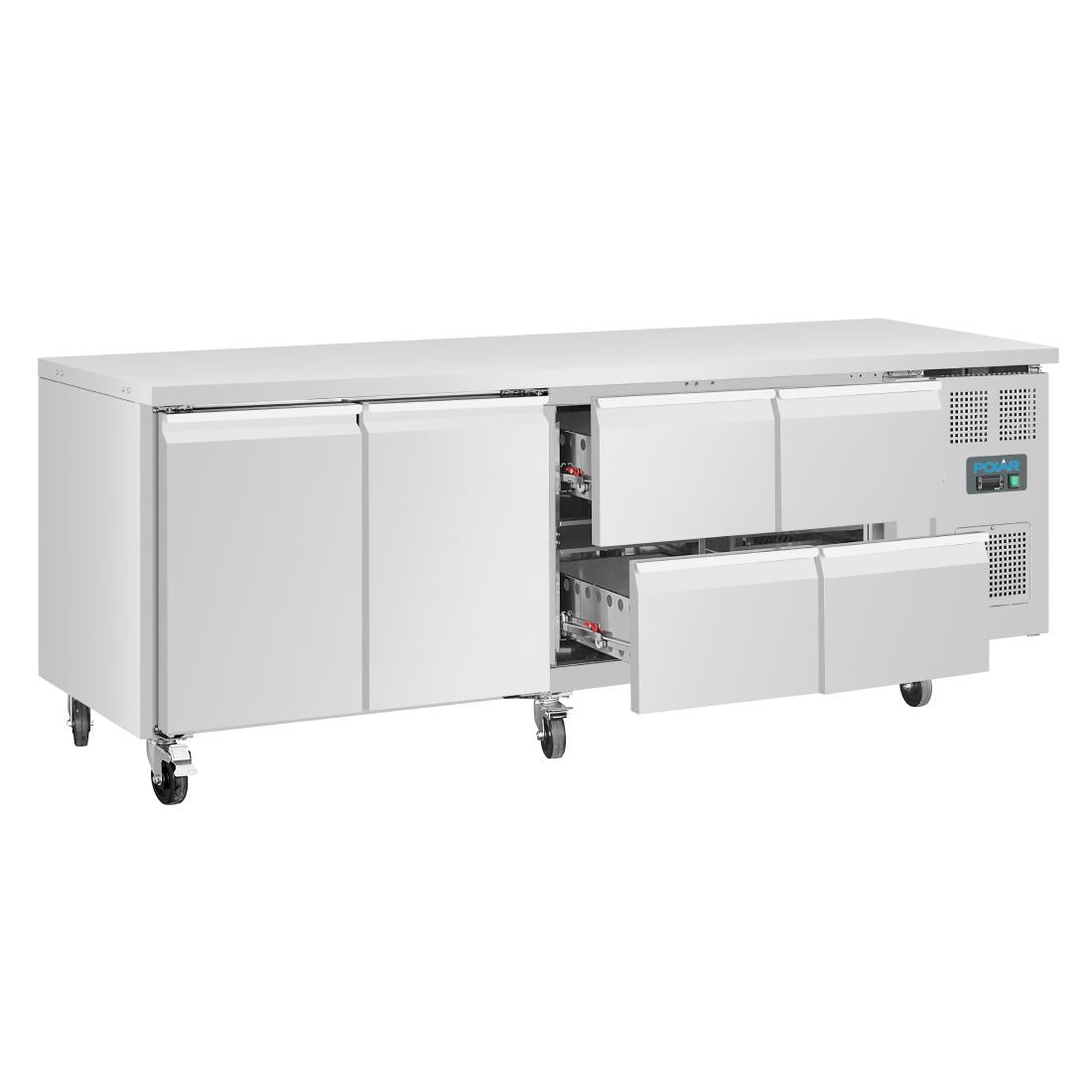 Polar U-Series Double Door and 4 Drawer Counter Fridge 476Ltr