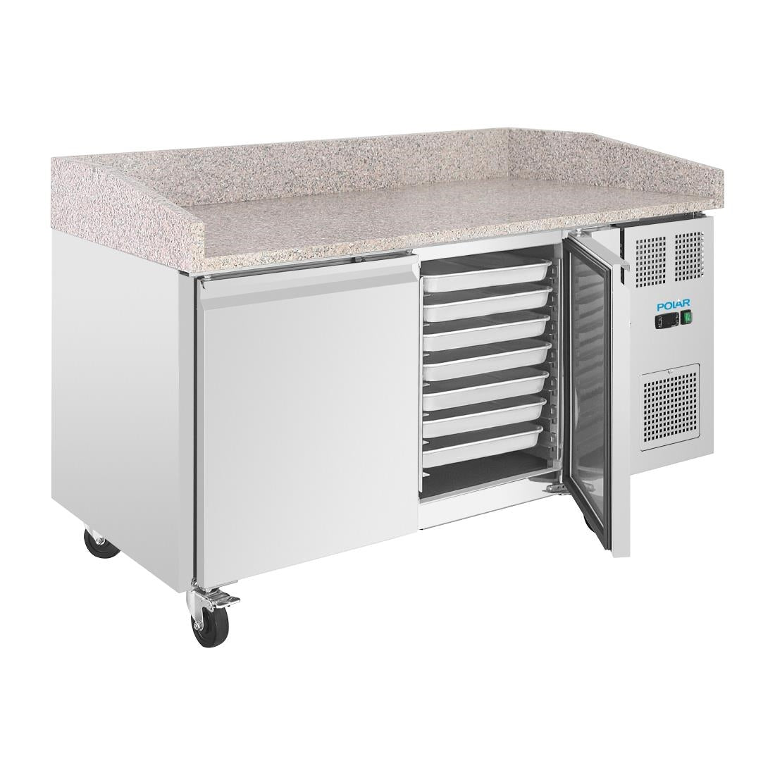 Polar U-Series Double Door Pizza Counter with Granite Top 428Ltr