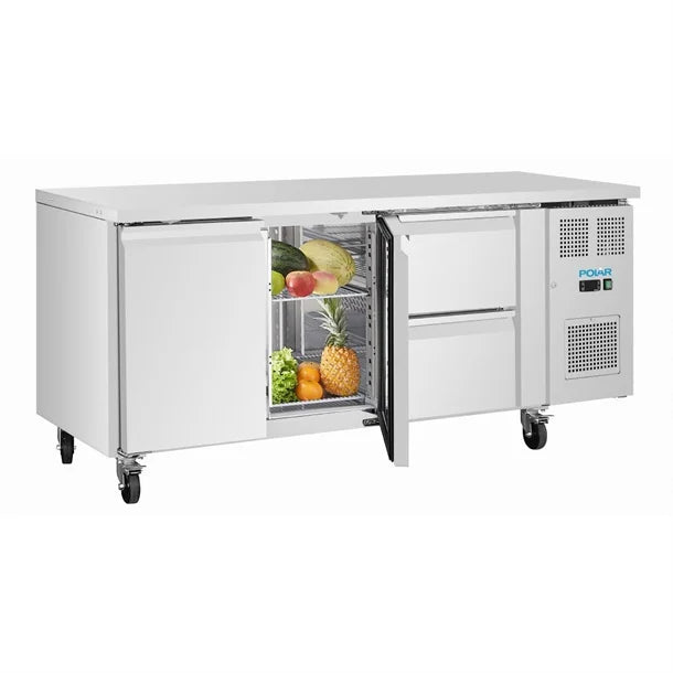 Polar U-Series 2 Door & 2 Drawer Counter Fridge 242Ltr
