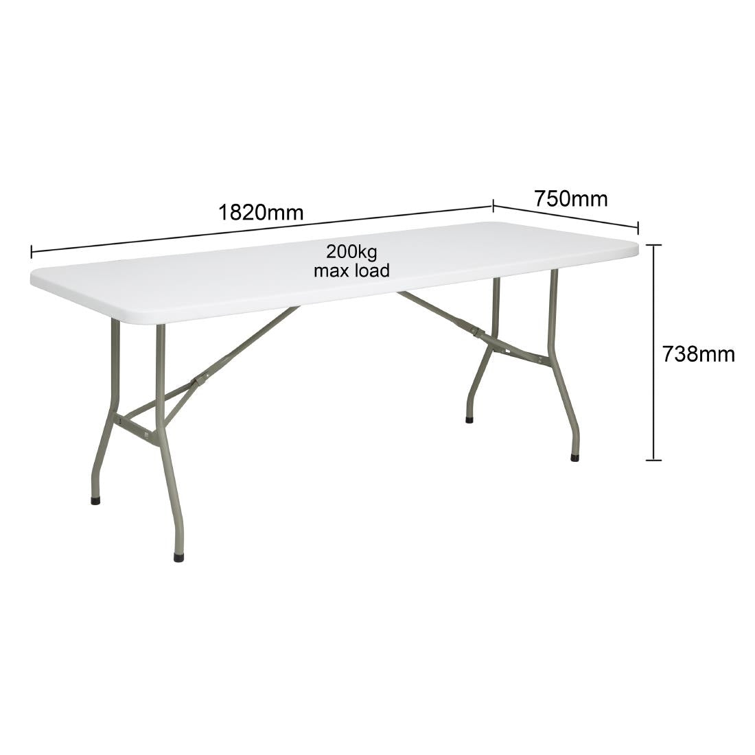 Bolero Rectangular Folding Table 6ft White
