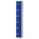 Elite Six Door Coin Return Locker with Sloping Top Blue