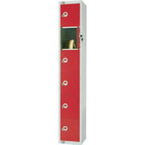 Elite Six Door Padlock Locker with Sloping Top Red