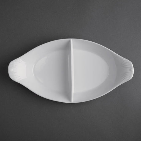 Olympia Whiteware Divided Oval Eared Dishes 295x155mm (6 pack)