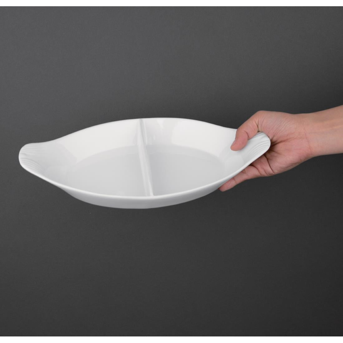 Olympia Whiteware Divided Oval Eared Dishes 295x155mm (6 pack)