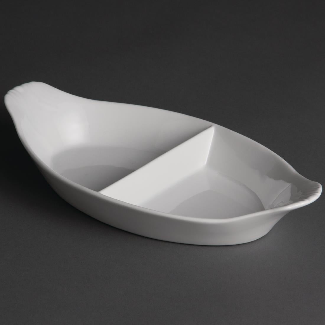 Olympia Whiteware Divided Oval Eared Dishes 295x155mm (6 pack)