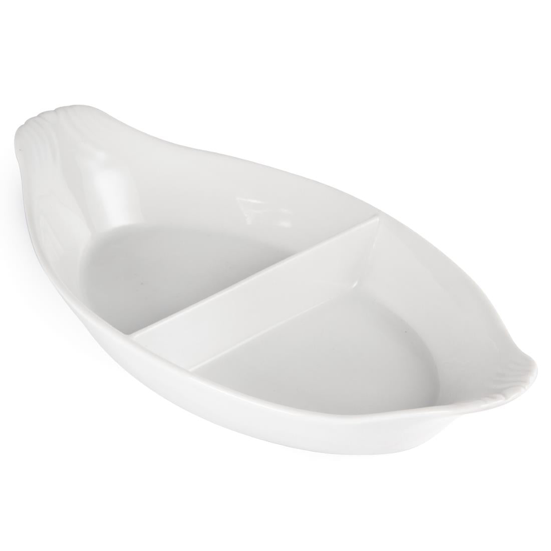 Olympia Whiteware Divided Oval Eared Dishes 295x155mm (6 pack)