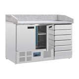 Polar G-Series Double Door Pizza Counter with Granite Top and Dough Drawers