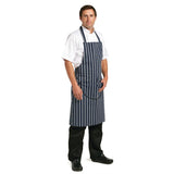 Whites Unisex Butchers Apron   Navy Stripe with Pocket