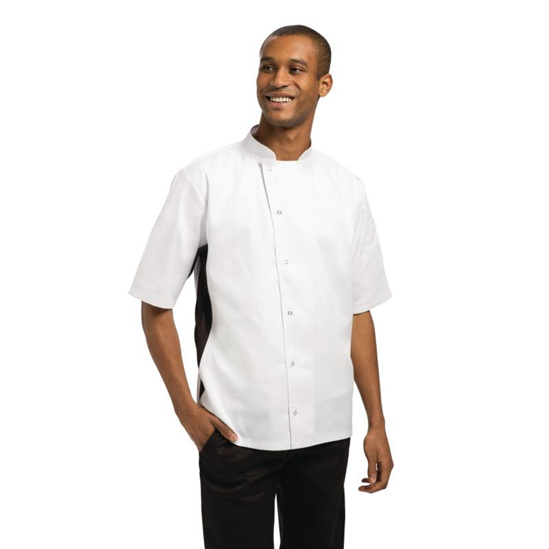 Whites Nevada Unisex Chefs Jacket Short Sleeve Black and White L