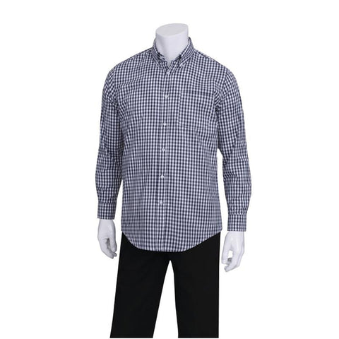 Chef Works Mens Dress Shirt Dark Navy Gingham S