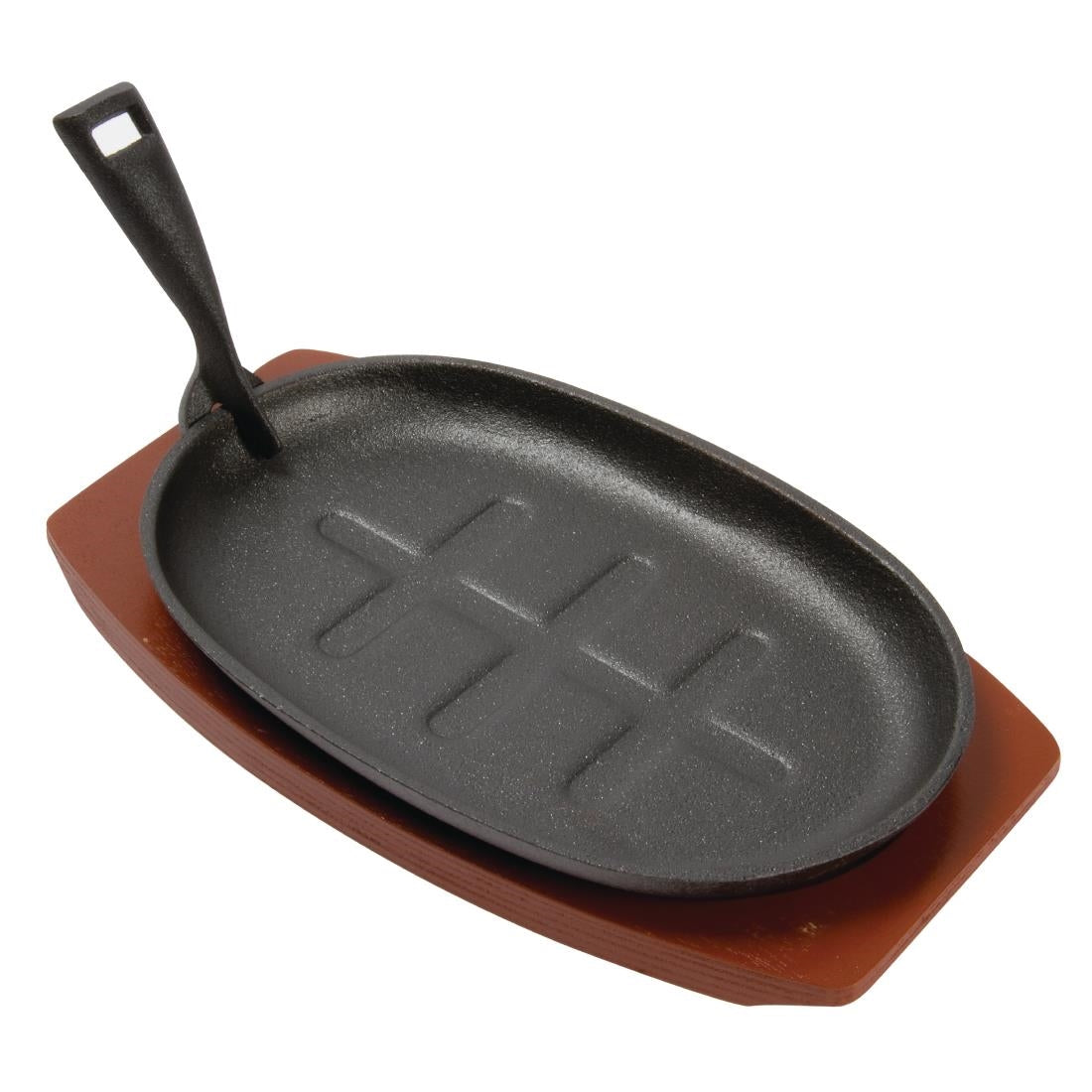 Olympia Cast Iron Oval Sizzler with Wooden Stand 28cm