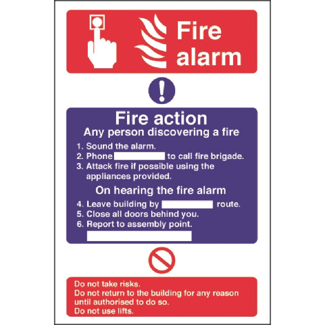 Vogue Fire Alarm / Fire Action Sign Self Adhesive