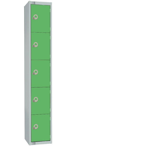 Elite Five Door Coin Return Locker with Sloping Top Green