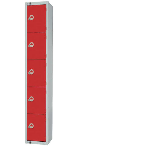 Elite Five Door Coin Return Locker with Sloping Top Red