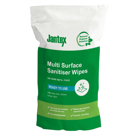 Jantex Green RTU Surface Sanitiser Wipes Refill Pack 200mm (Pack of 200)