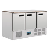 Polar 3 Door Refrigerated Counter with Marble Work Top 368Ltr