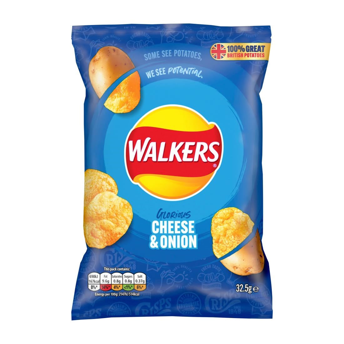 Walkers Cheese & Onion Flavour Crisps 32.5g (Pack of 32)