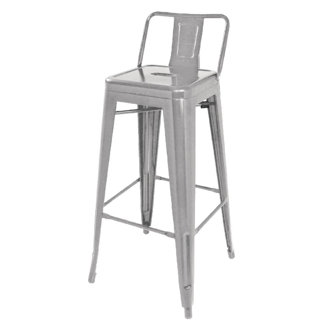 Bolero Bistro Galvanised Steel High Stool with Backrest (Pack of 4)