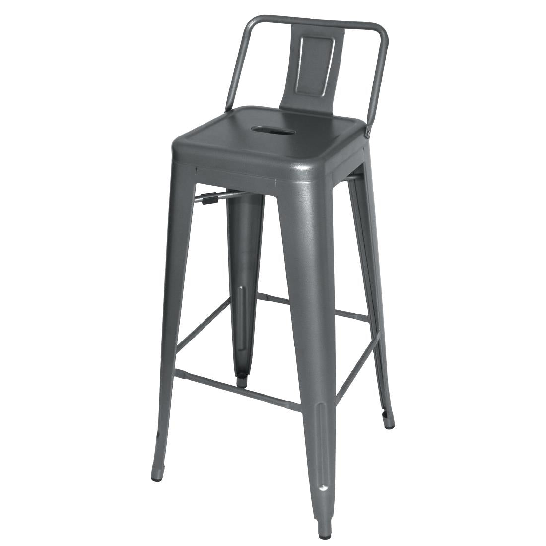 Bolero Bistro High Stool With Backrest Gun Metal (Pack of 4)