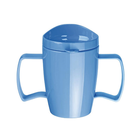 Kristallon Heritage Double-Handled Mugs with Lid Blue 300ml (Pack of 4)