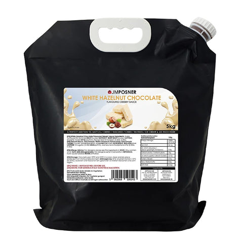 JM Posner Liquid White Chocolate Hazelnut Sauce Spout Bag (5kg)