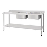 Vogue Double Bowl Sink L/H Drainer St/St - 1800x600mm 70 3/4x23 5/8"