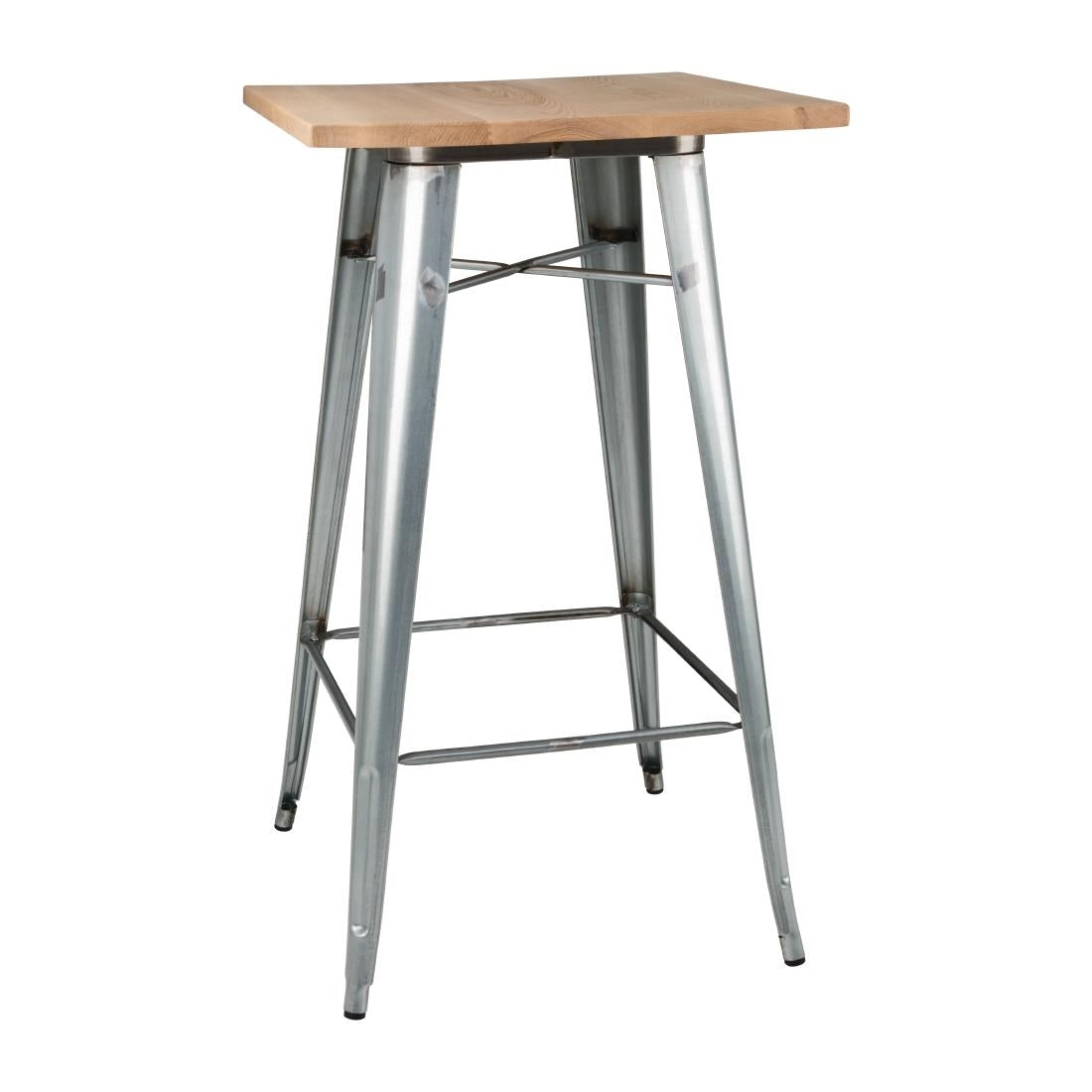 Bolero Bistro Bar Table with Wooden Top Galvanised Steel (Single)