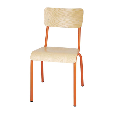 Bolero Cantina Side Chairs with Wooden Seat Pad and Backrest Orange (Pack of 4)