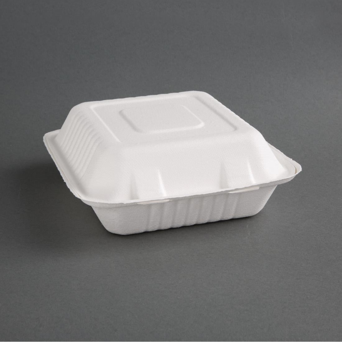 Fiesta Compostable Bagasse Hinged 3-Compartment Food Containers 201mm (Pack of 200)