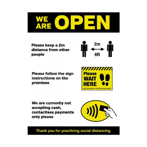 We Are Open Social Distancing Shop Guidance Poster A4