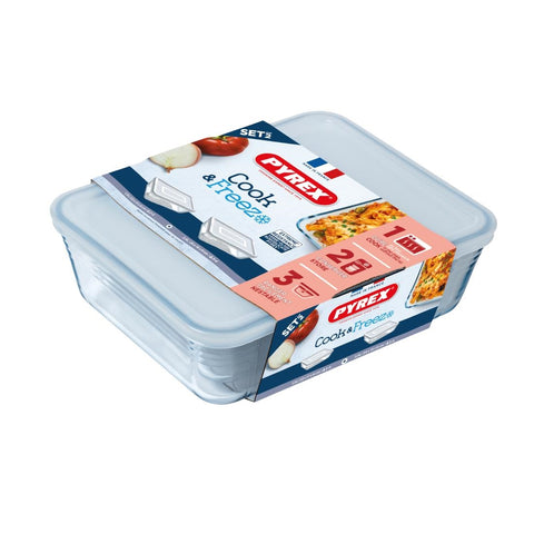 Pyrex Cook & Freeze 2 Piece Rectangular Storage Set 1.5Ltr & 2.6Ltr