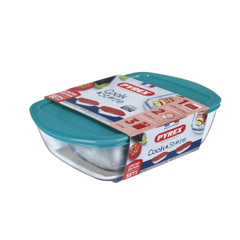 Pyrex Cook & Store Set Blue Lid 1.1Ltr & 2.5Ltr