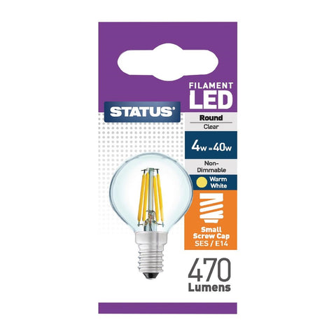 Status Filament LED Round SES Warm White Light Bulb 4/40w