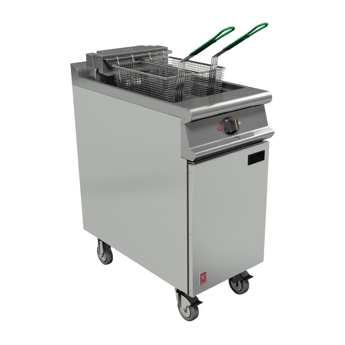 Falcon Dominator Plus Twin Basket Fryer with Filtration & Fryer Angel on Castors