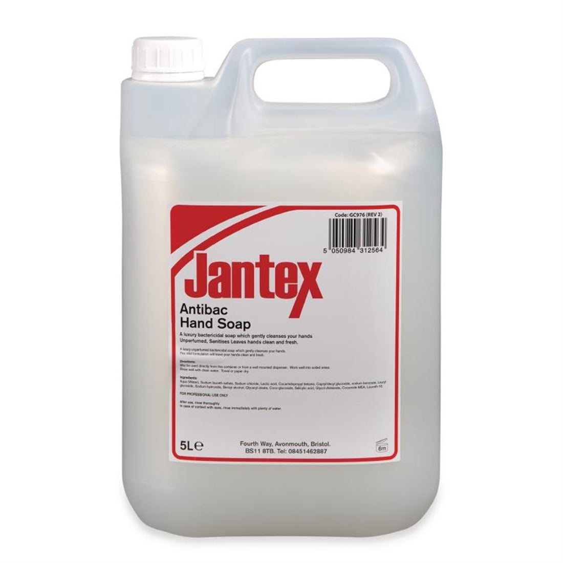 Jantex Unperfumed Antibacterial Liquid Hand Soap 5Ltr